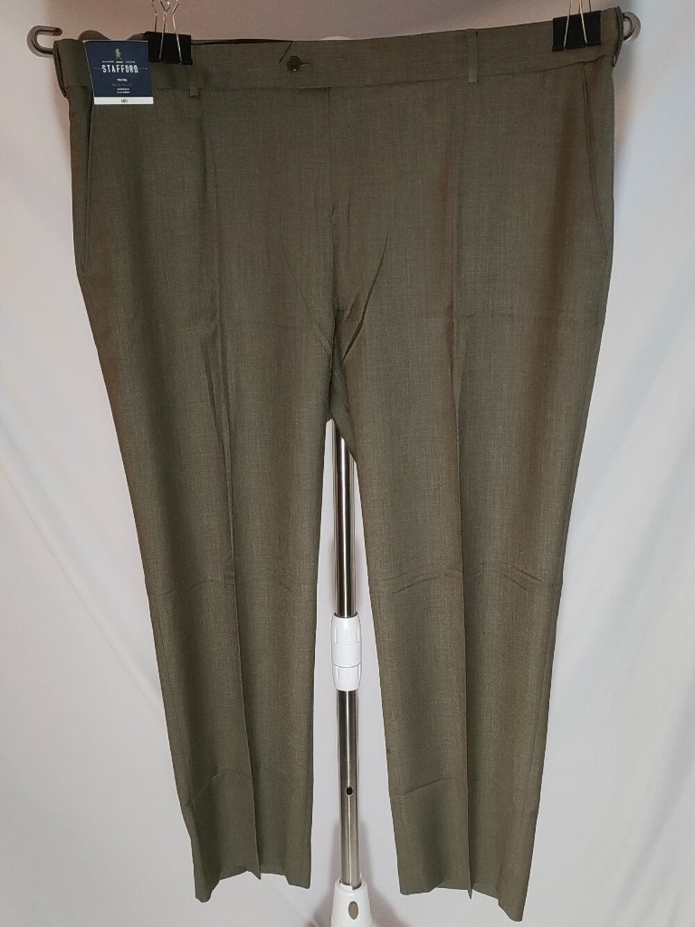 NWT Stafford Travel Big & Tall Sharkskin Flat Front Dress Pants 48x30 Brown
